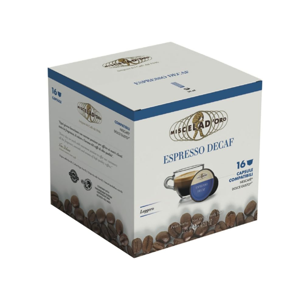 Miscela d'Oro Espresso Decaf - 128 cápsulas (8 paquetes) compatibles con Dolce Gusto*