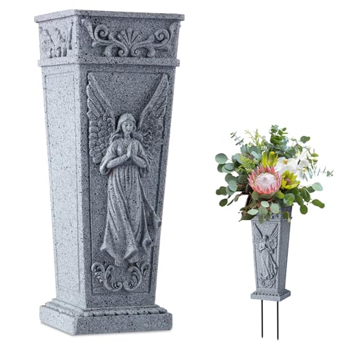 Cemetery Flowers Vase with Spike, Memorial Grave Vase Resin Flowers Holder for Headstone, Grave, Cemetery, Garden, Lawn, Yard Decorations (1Pc, Grey) image 5