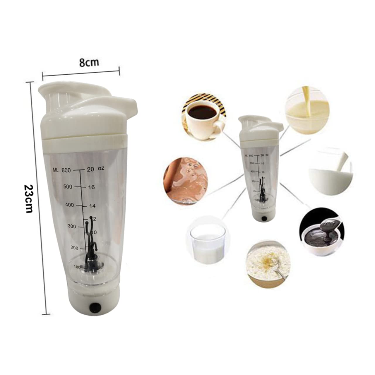 Cabilock Shaker Electric 600ml Battery Operated Mixer for Protein Shakes Mix Bottle White