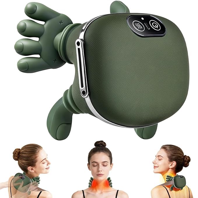 Handheld Electric Neck and Shoulder Massager with Grasping Fingers Dual-Speed & Dual-Zone Heating | Adjustable Temperature | Simulation Palm Design | For Neck, Back, Shoulder & Leg Relaxation