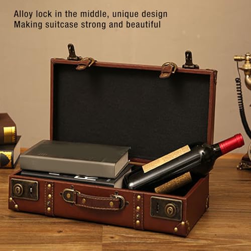 Vintage Suitcase, Portable Decorative Antique Luggage Suitcase with Handle & Shoulder Strap, Leather Treasure Chest Box, Pirate Keepsakes Box for Travel, Photography Props (Brown)2