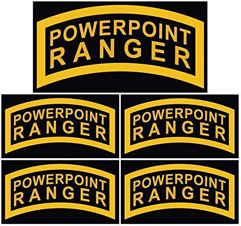 PowerPoint Ranger Bumper Sticker 5 Pack – Are You an Office Hero? Grab Your Badge of Honor! Funny Gag Gift & Joke for Military Desk Jockeys & Corporate Managers. Unique Laptop Decal for Work Warriors
