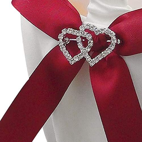 Set de boda con 1 cojín para alianzas de 20x20 y 2 cestas de flores en rojo y blanco 6