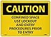 NMC C444RB OSHA Sign, Legend "CAUTION - CONFINED SPACE USE LOCKOUT AND ENTRY PROCEDURES PRIOR TO ENTRY", 14" Length x 10" Height, Rigid Plastic, Black on Yellow