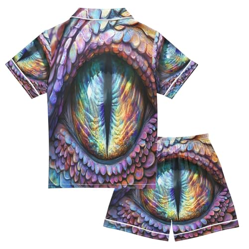 ALAZA Colorful Dinosaur Eyes Satin Pajamas Set Short Sleeve Button Down Sleepwear Summer Pjs 2 Piece2