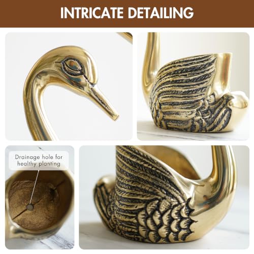 Image of BEHOMA Set of 5 Pair Aluminium Golden Swan Candle Holders with Gift Box