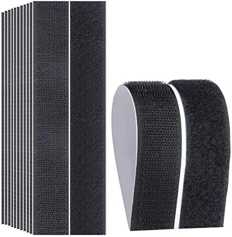 Hook Loop Strips with Adhesive - Melsan Industrial Strength Sticky Back Fasteners Hook and Loop Tape for Mounting, Hanging, or Organizing Items Indoors or Outdoors | Black, 12 Pairs 1x7 Inch