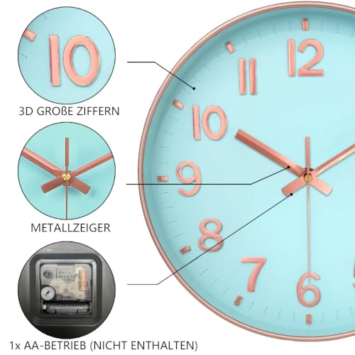Image of Modern Wall Clock, 10 Inch Digital Wall Clocks Battery Operated, Round Non Ticking Silent Analog Clock for Bedroom Living Room Kitchen Office Gym Classroom Decor, Blue Battery Clock