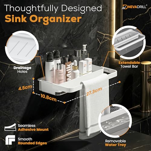 Image of Kitchen Sink Organiser Rack, ABS Material, Wall Mounted Storage Shelf with Towel Hanging Rack, Multiple Use for Bathroom Kitchen Sink, Cleaning Supplies Organizer [ND-13314]