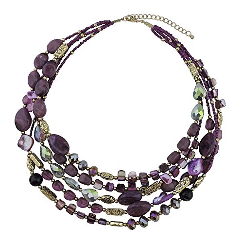 Bocar Multi Layer 5 Strand Statement Collar Beaded Necklace for Women Gift (NK-10376-purple)