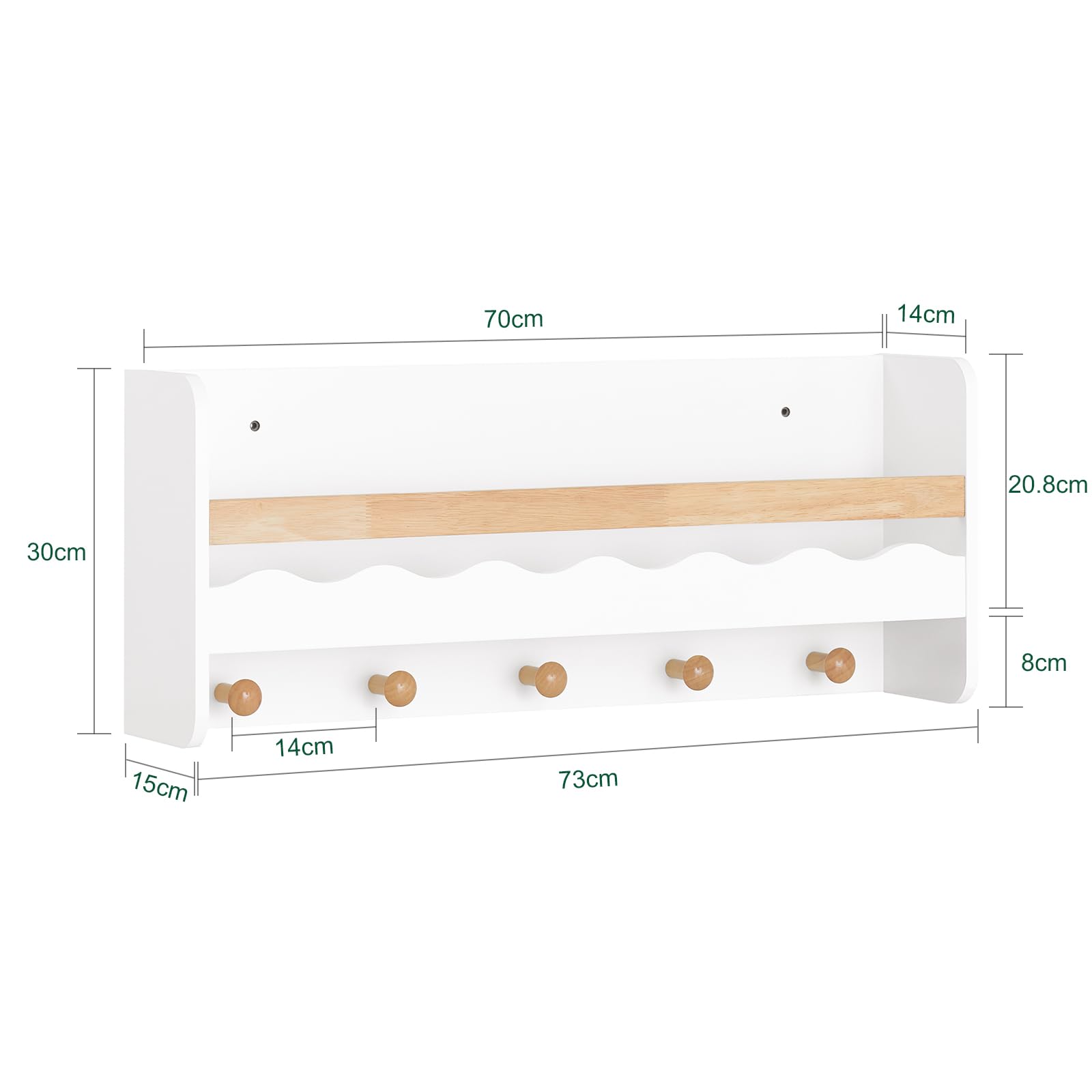 SoBuy Bibliothèque Murale pour Enfants avec 5 Crochets 73x15x30cm KMB78-W