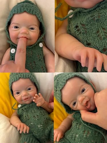 Muñeco bebé silicona realista 33 cm niño abierto boca miniatura 3