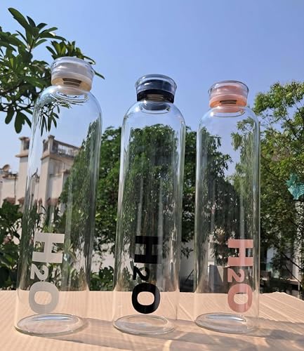 Image of Glass Water Bottle with Time Marker - 1000ML Leakproof Reusable Bottle - BPA-Free Transparent Bottle with Colored Lids - Drinking Bottles Water, Milk, Juices, Beverages (H2O multi 1000ML 1PCS)