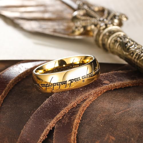 King Will 316L Stainless Steel Wedding Band for Men Women-8mm Gold/Black/Sliver Fidget Spinner Wedding Ring High Polished with Unique Pattern Design Comfort Fit Size 7-143