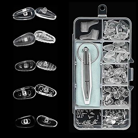 25 Pairs of Glasses Nose Pads Silicone Non-Slip Nose Pad Glasses Pads Adhesive Glasses Nose Pads Glasses Repair Set with Screws Tweezers and Cleaning Cloth (Clear) Cover