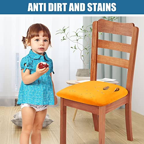 Smiry Original Velvet Dining Chair Seat Covers, Stretch Fitted Dining Room Upholstered Chair Seat Cushion Cover, Removable Washable Furniture Protector Slipcovers With Ties - Set Of 6, Mustard Yellow #TOP2