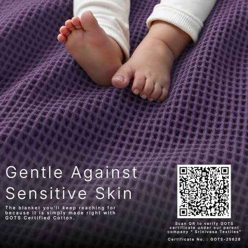 Image of GOTS Certified 60 inchX80 inch Twin 100% Organic Cotton Waffle Blanket-Dark Purple | Premium Waffle Blankets & Throws for Bed, Throw Blanket for Couch, Modern & Cozy Blanket, All Season, Comfy and Soft Blankets
