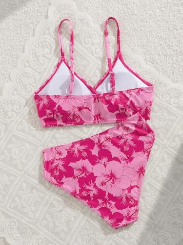 MakeMeChic Girl's Floral Bikini Set V Neck Wrap Backless Summer Bathing Suit 2 Piece Swimsuit2