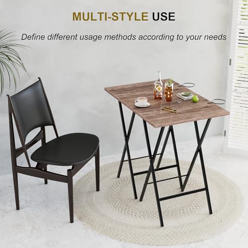 Image of VECELO Folding TV Tray for Eating Set of 4, Portable Dinner /Snack Table with Cup Holder for Couch, Living Room and Small Space, Coffee & Black