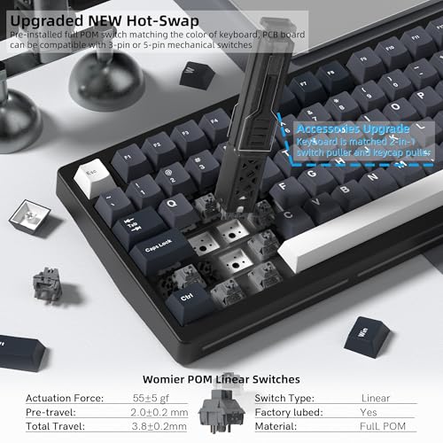 Image of Womier 75% Wireless Mechanical Gaming Keyboard with Knob & Display | Bluetooth 5.0 /2.4GHz /USB C Thocky Creamy Keyboard for PC Computer, 8000mAh Battery Hot Swap keyboard for Win /Mac (MT75-Grey)