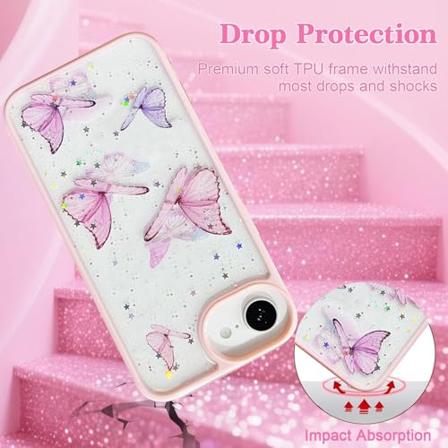 Image of VONZEE Electroplating Transparent Clear Logo Back Cover TPU Compatible with iPhone 17e / iPhone 16e Case, Compatible with Magsafe, Full Body & Camera Protection for Each Lens for Men & Women (Pink)