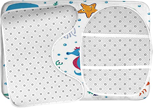 Badezimmerteppich-Set, 3-teilig, Set mit Meerestieren, Walen, Tintenfisch, Krabben, Seestern, waschbarer Badvorleger, rutschfest, mit Rückenpolster, Konturteppich und Toilettendeckelbezug – Bild 6