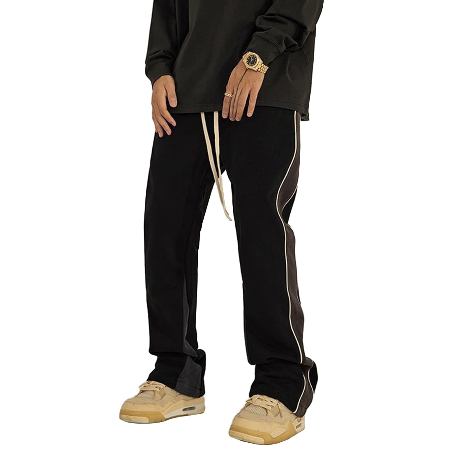 Pantalones Deportivos de Gamuza sintética para Mujer, Pantalones Deportivos Acampanados para Bailar y Bailar, Pantalones de Patchwork para Hombre