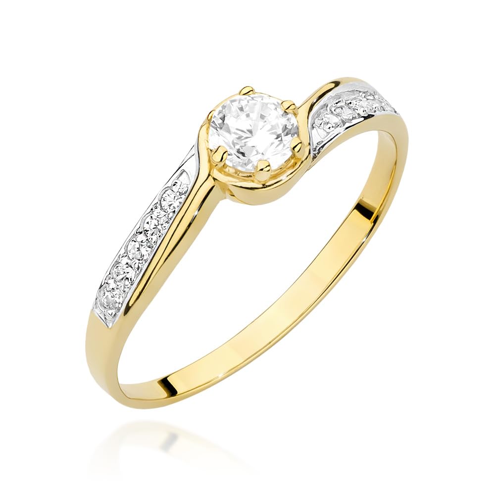 MARKO Klassischer Damenring aus 8 Karat (333) Echtgold mit großem Zirkonia – Verlobungsring mit seitlichen Steinen – Edler Goldring als Schmuck oder Geschenk für Freundin