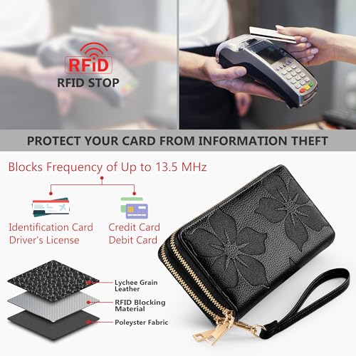 Espera Women Wallet RFID Blocking Large Capacity Card Holder Purse Double Zip Leather Designer Ladies Clutch with Wristlet3