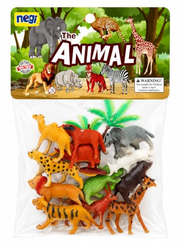 Image of Negi 12 Pcs Small Size Full Action Toy Figure Jungle Cartoon Wild Animal Toys Figure Playing Set for Kids.
