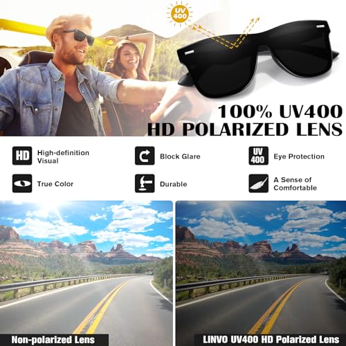 LINVO Trendy Polarized Mirrored Sunglasses Men Womens, Flat One Piece Reflective Shades for Driving Fishing UV400 Protection3