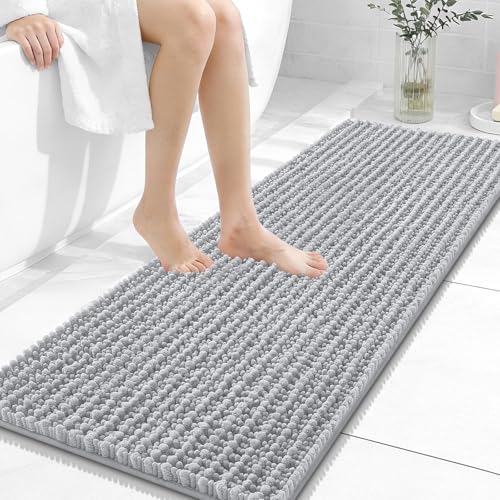Image of OLANLY Long Bathroom Rugs Runner 47x17, Thick Soft and Absorbent Chenille Bath Mat, Non-Slip, Machine Washable Quick Dry Bath Rugs for Tub Shower Floor, Home Decor Accessories, Light Grey