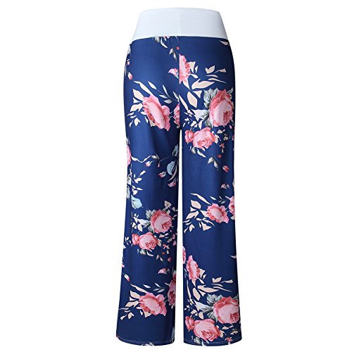 Image of iChunhua Women's Comfy Stretch Floral Print Drawstring Palazzo Wide Leg Lounge Pant
