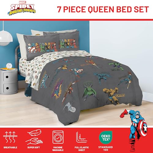 Image of Marvel Comics Avengers Queen Comforter Set 7 Piece Soft Bedding, Gray
