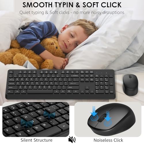 BKA BYA Wireless Keyboard and Mouse Combo,Full Size Quiet Keyboard and Mouse, 2.4GHz USB Receiver, Cordless Silent Keyboard and Mouse for PC, Windows, MAC, Laptop, Black - image 4
