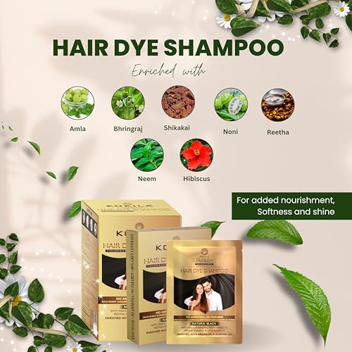Image of Kokila Unisex Hair Color Shampoo Sachet, Color in just 5 minutes, No Ammonia - No Paraben, Natural Black (25mlx5 Sachets)