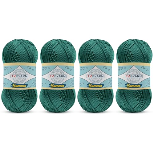 Image of TROYARN Summer (4- Skeins Pack) Silk Effect Hand Knitting Yarn Crochet Art Lace Craft 100% Microfiber Acrylic 4x100 gr (4x383 yds) (105453 - North Sea)