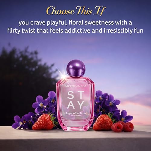 Image of FACES CANADA STAY Sugar After Dusk Eau de Parfum for Women, 50ml | Long-Lasting Sweet Berry Floral Perfume with Raspberry, Strawberry, Violet & Praline | Gifts for Women | Premium Fragrance