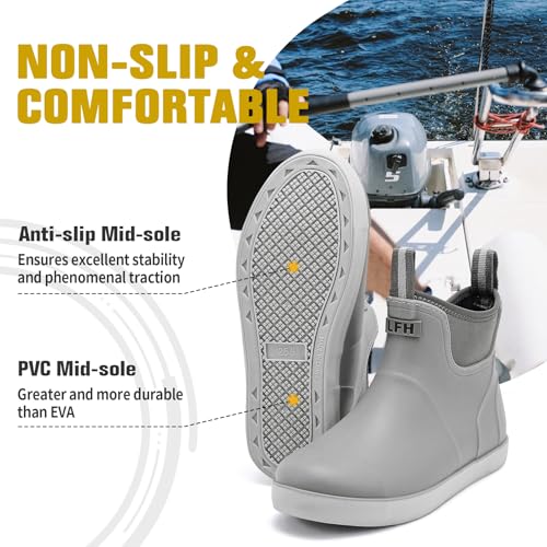 Image of Men's Deck Boots, Waterproof Non-Slip Ankle Rain Boots for Fishing