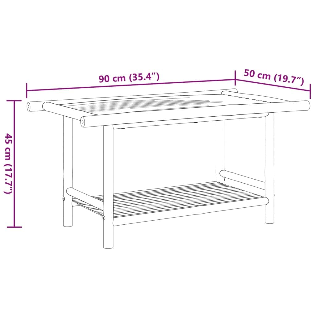 Mesa de Centro de Bambú con Almacenamiento, Mueble Auxiliar para Salón y Exterior, Mesa de Listones Ventilada para Interior y Terraza, Superficie Robusta y Material Duradero