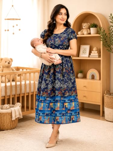 Image of RITIJYA Zipless Feeding Kurta Dress for Women | Maternity Nursing Kurti, No-Zip Easy Access | Extra Pleats Pre to Post Pregnancy | Quick-Dry Fabric | S-4XL