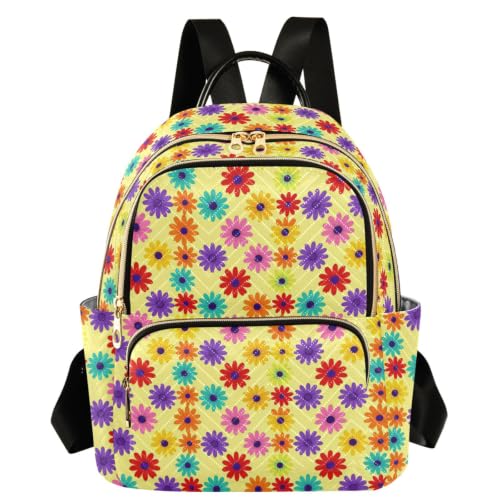 Mochila casual de gran capacidad con margaritas para mujer de tamaño mediano
