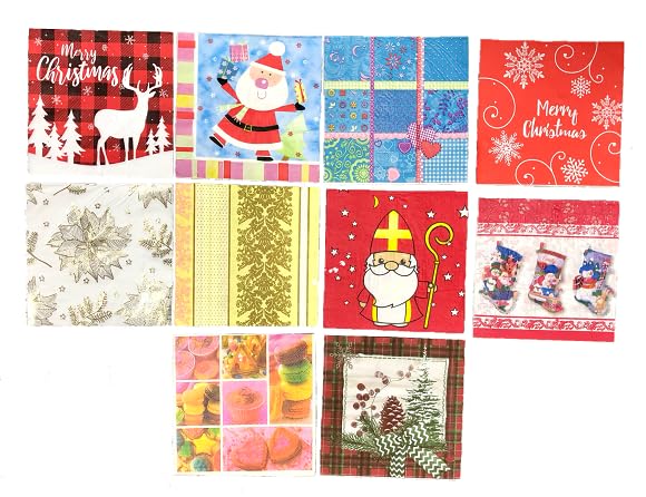 ピンククリスマスデコパージュ Amazon.co.jp: ペーパーナプキン 10種類 各1枚入り 合計10枚入
