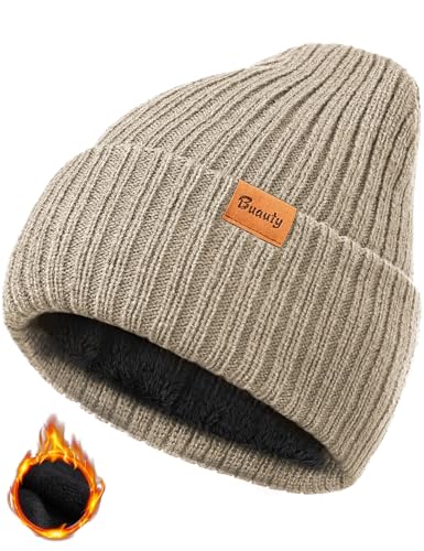 Beige Beanie Hats for Men Women Thermal Stocking Caps Warm Winter Hat...