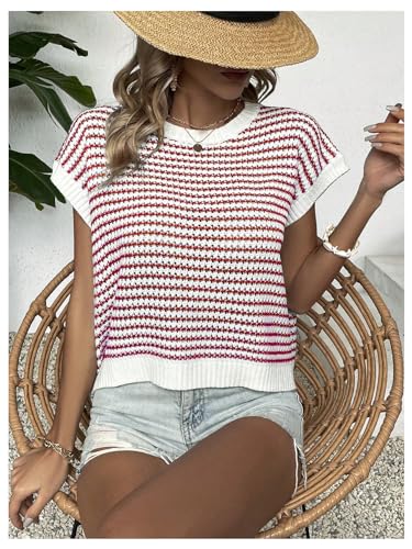 Women's Striped Knit Vest Tops Short Sleeve Sweater Vest Tank4