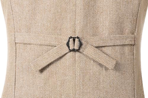 Image of SOLOVEDRESS Mens Vintage Tweed Suit Vest V Neck Casual Wool Waistcoat for Wedding Groomsmen