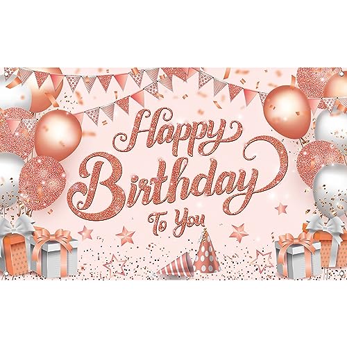 KatchOn Rose Gold Happy Birthday Banner - 72x44 Inch XtraLarge Backdrop by KatchOn - Used condition - CA$16.19