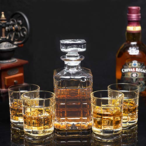 KANARS Whisky Karaffe und Gläser Set, 800 ml Whiskey Dekanter mit 4x 300 ml Gläser, Bleifrei Kristallgläser, 5-teiliges… – Bild 3