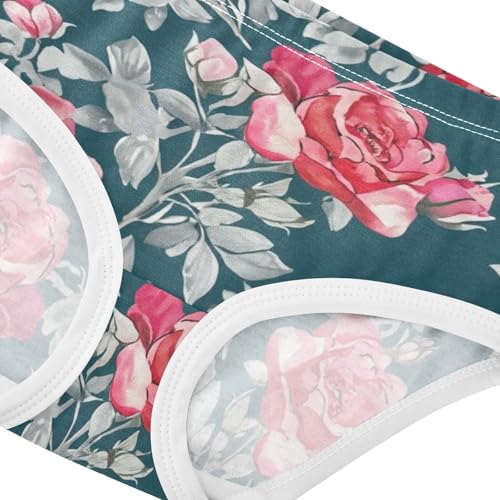 Cotton Girls Underwear Toddler Pink Roses Gray Leaves Dark Teal Little Girl Panties Aesthetic Undies Kids Briefs 2t4