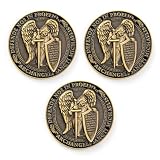 St Michael Challenge Coin - Bulk Pack of 3 - Christian Coin with Psalm 91 Protection Bible Verse - 1.75” Gold Color Plated Guardian Angel Coin As Catholic Gifts for Men & Women